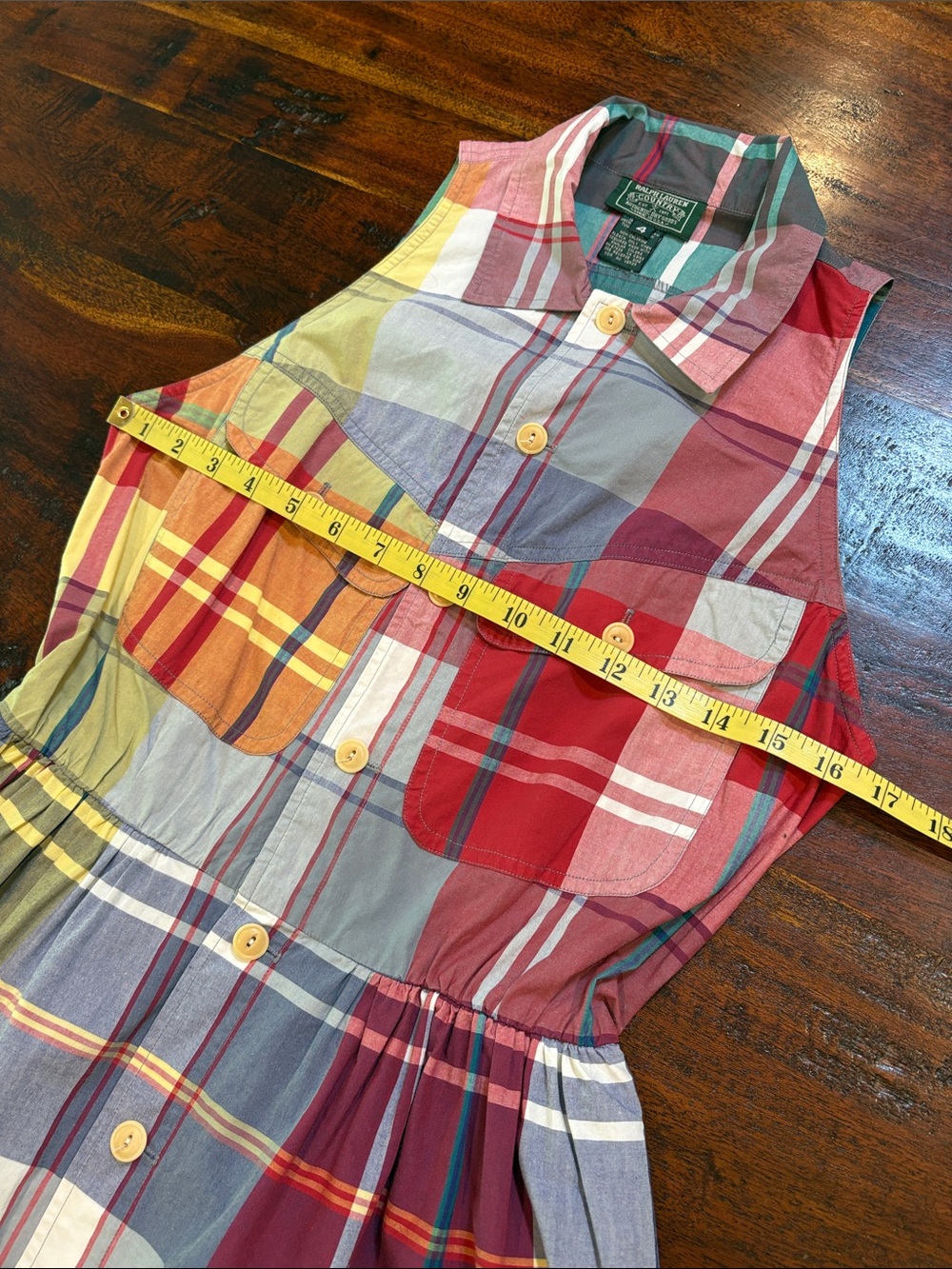 Vintage Ralph Lauren Country Plaid Button Down Fit & Flare Mini Dress size 4 - Picture 12 of 14